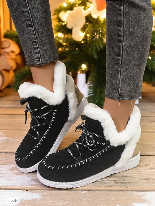 Casual Plain Lace-Up Low Heel Snow Boots