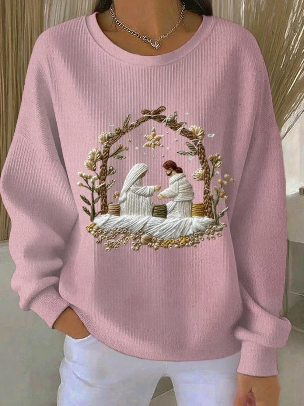 Casual Crew Neck Christmas Sweatshirt