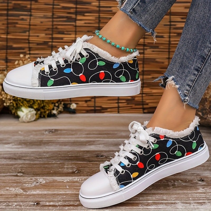 Casual Christmas Lace-Up Flat Heel Shallow Shoes