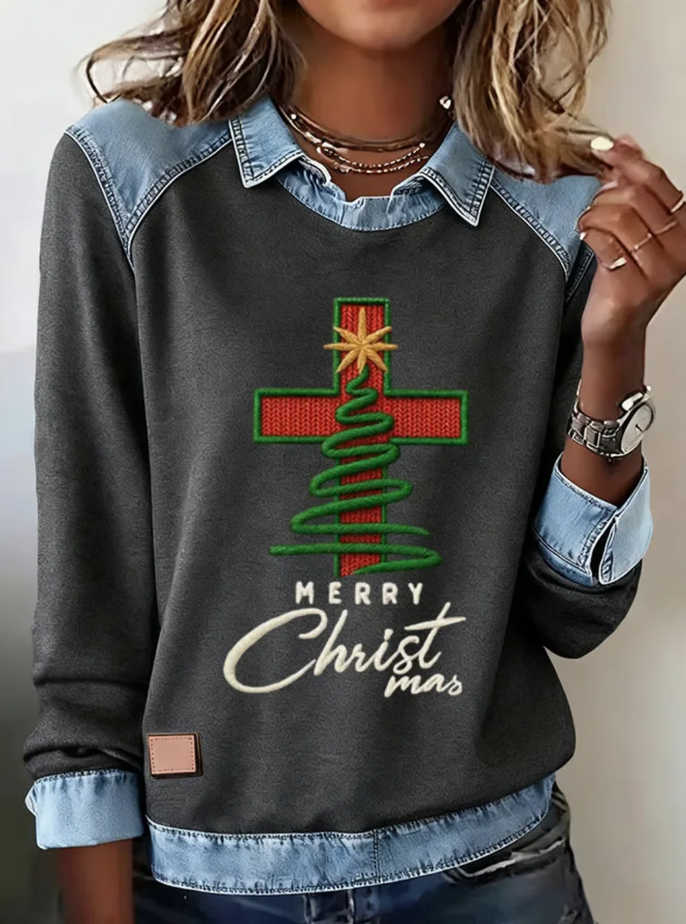 Casual Shawl Collar Christmas Sweatshirt