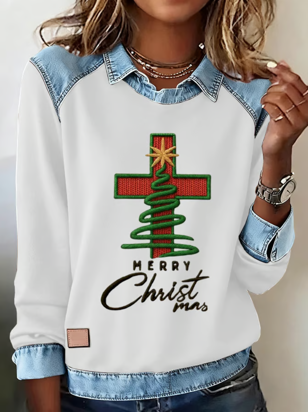 Casual Shawl Collar Christmas Sweatshirt