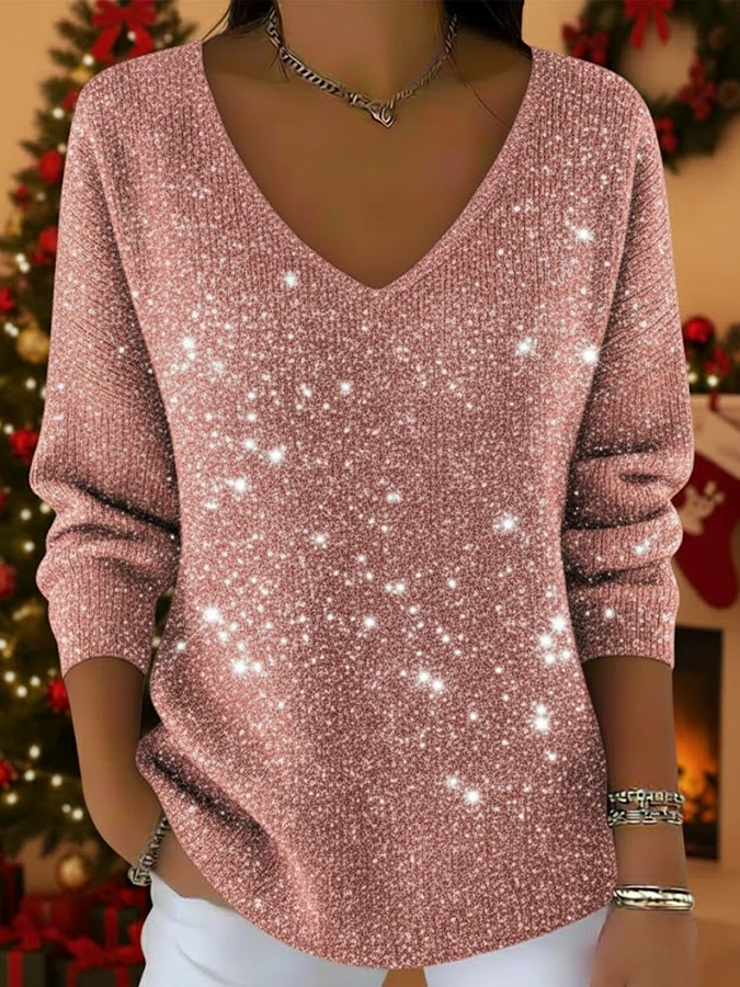 Casual Christmas V Neck Long Sleeve T-shirt