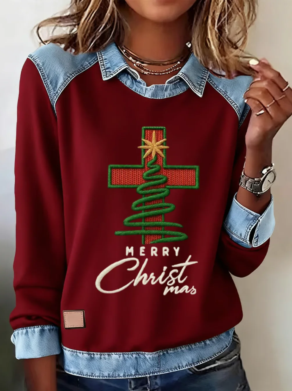 Casual Shawl Collar Christmas Sweatshirt