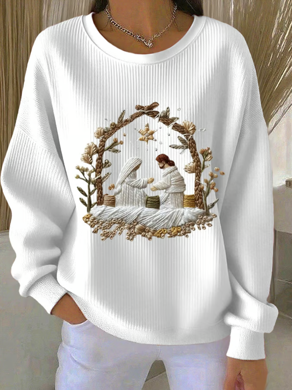 Casual Crew Neck Christmas Sweatshirt