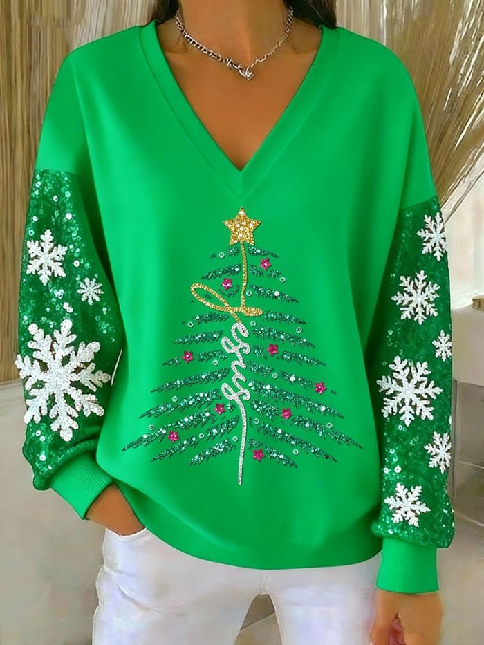 Casual V Neck Christmas Sweatshirt