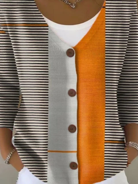 Women Striped Long Sleeve Comfy Vintage Cardigan