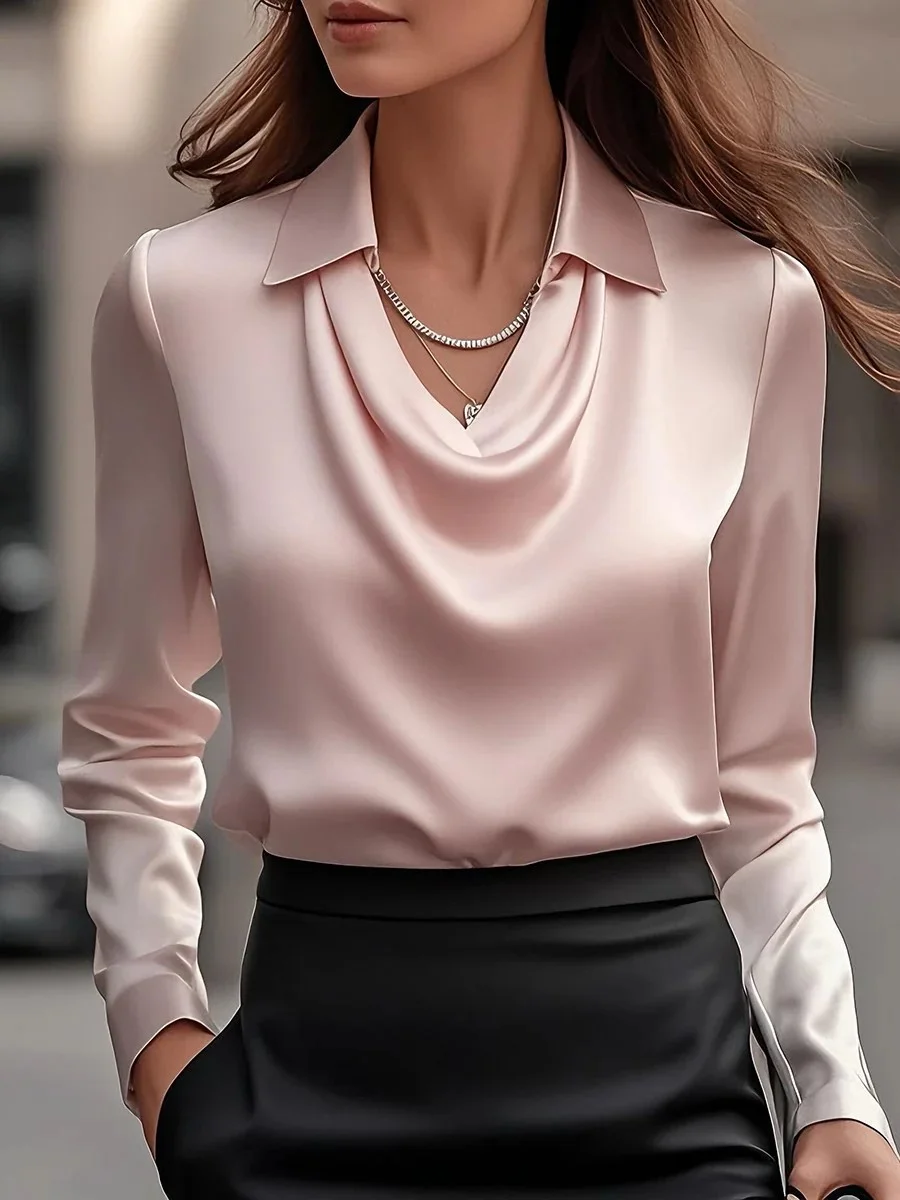 Cowl Neck Long Sleeve Plain Regular Regular Fit Shirt For Women