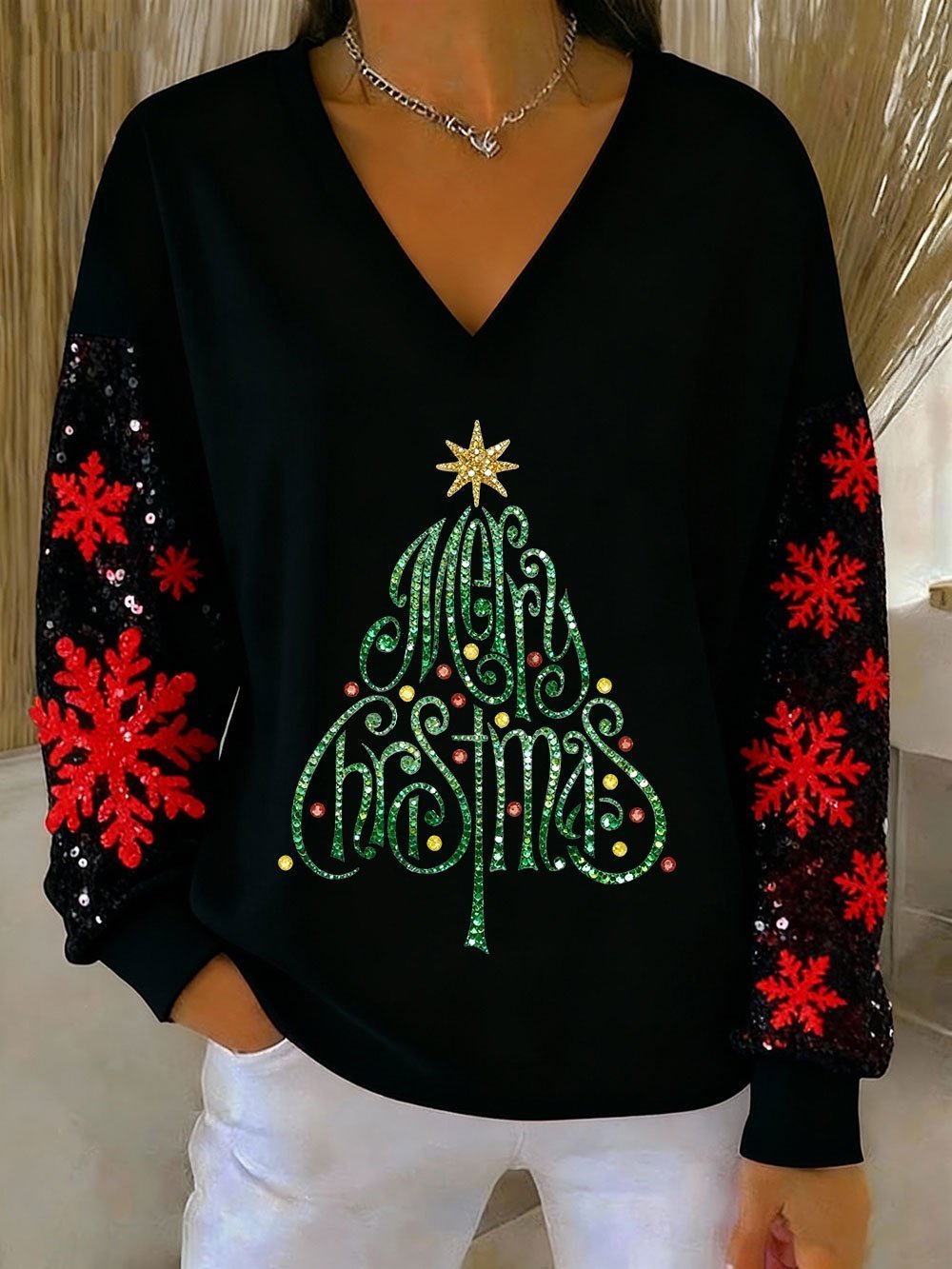 Casual V Neck Christmas Sweatshirt