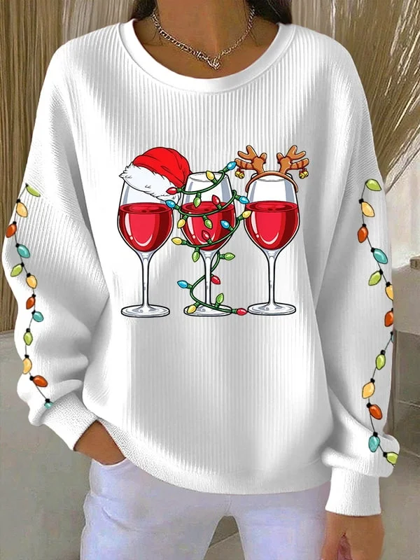 Casual Crew Neck Christmas Sweatshirt Printing