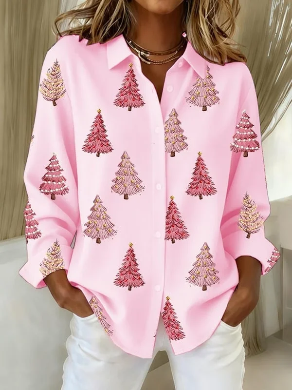 Shirt Collar Regular Sleeve Long Sleeve Christmas Buckle Regular Loose Button Up Shirt Shirt For Women