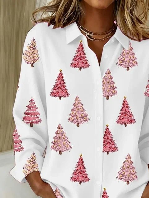 Shirt Collar Regular Sleeve Long Sleeve Christmas Buckle Regular Loose Button Up Shirt Shirt For Women
