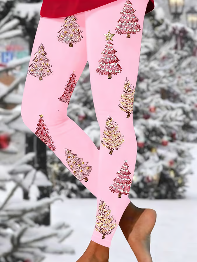 Women Christmas Casual All Season Printing Long Leggings