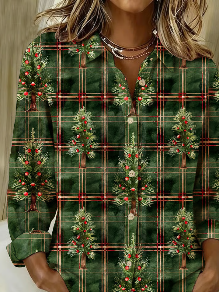 Shirt Collar Regular Sleeve Long Sleeve Christmas Buckle Regular Loose Button Up Shirt Shirt For Women