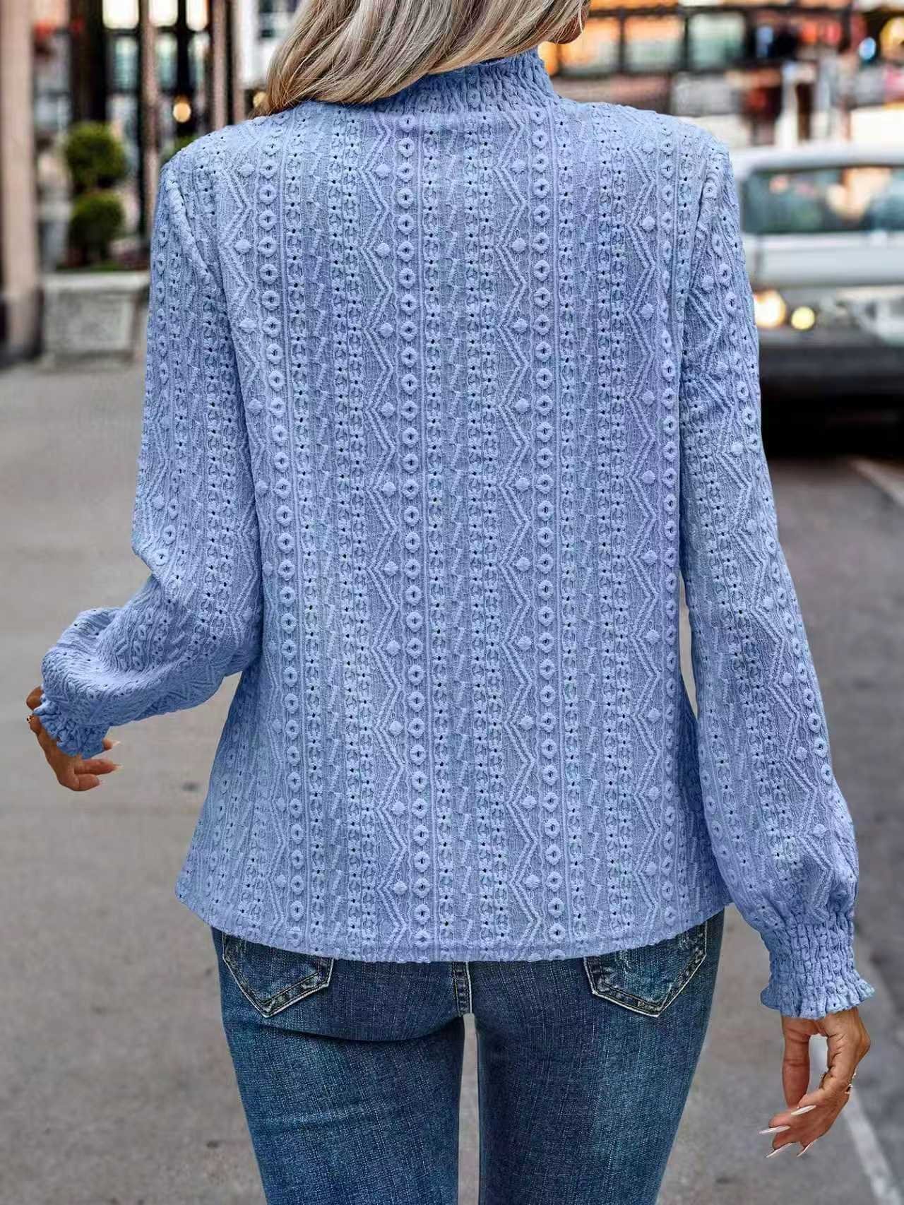 Elegant Plain Stand Collar Long Sleeve T-shirt