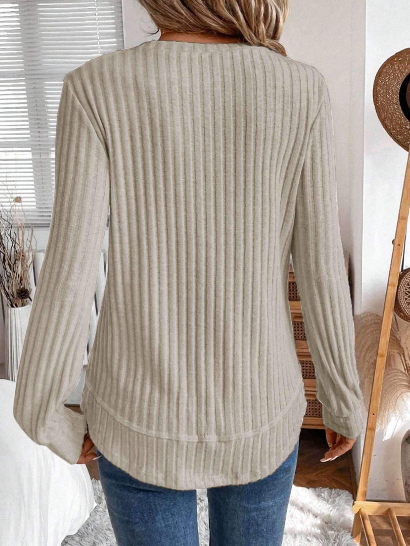 Plain Crew Neck Jersey Casual Knit Top