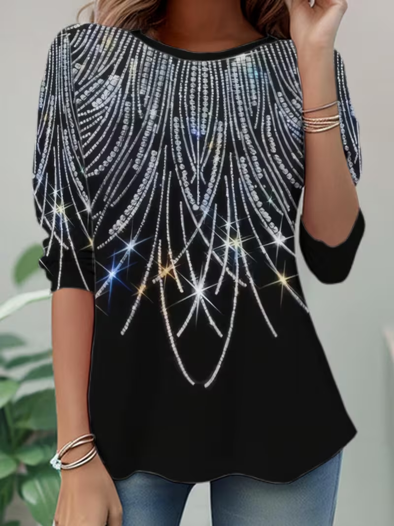 Casual Abstract Crew Neck Long Sleeve T-shirt