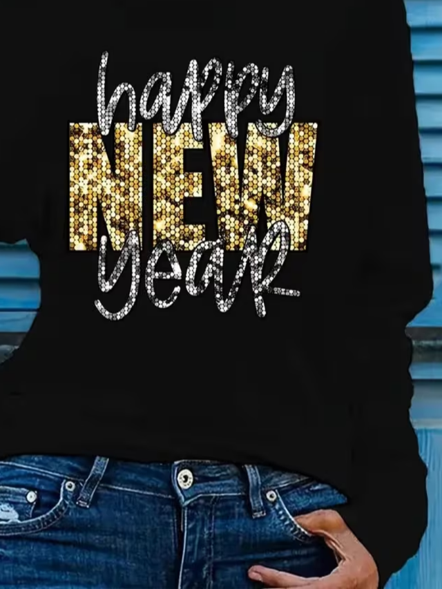 Casual Text Letters Crew Neck Long Sleeve T-shirt