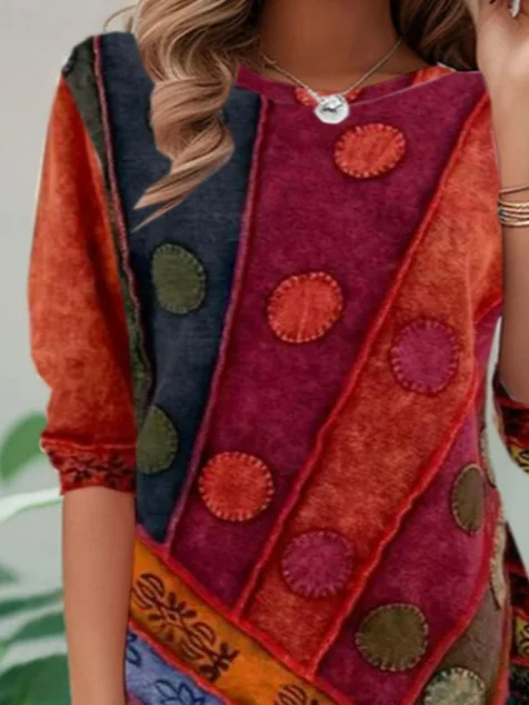 Casual Abstract Crew Neck Long Sleeve T-shirt