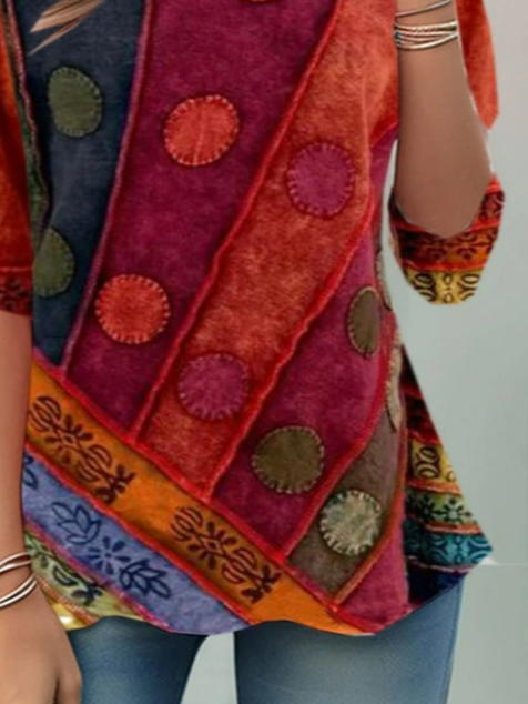 Casual Abstract Crew Neck Long Sleeve T-shirt