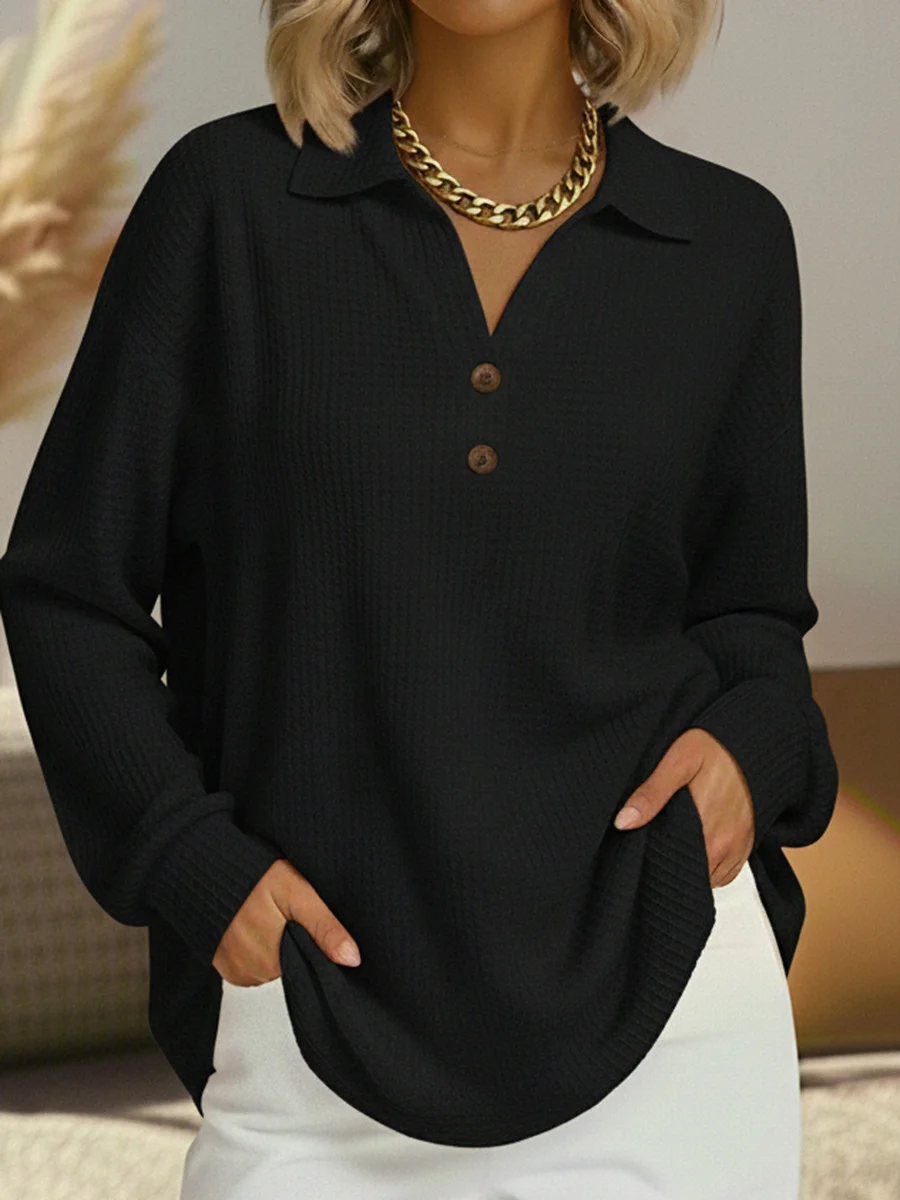 Casual Plain Stand Collar Long Sleeve T-shirt