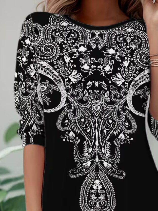 Casual Abstract Crew Neck Long Sleeve T-shirt