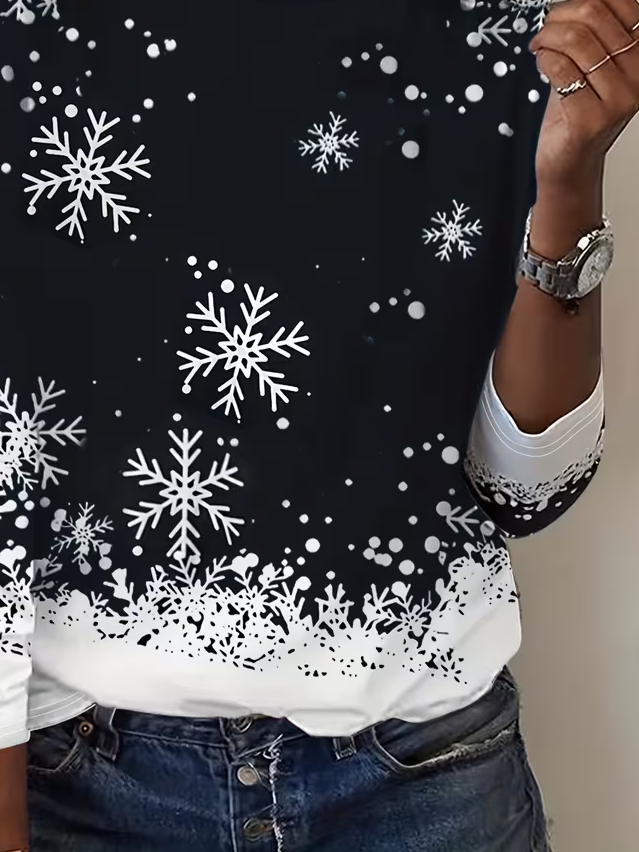 Casual Christmas Crew Neck Long Sleeve T-shirt