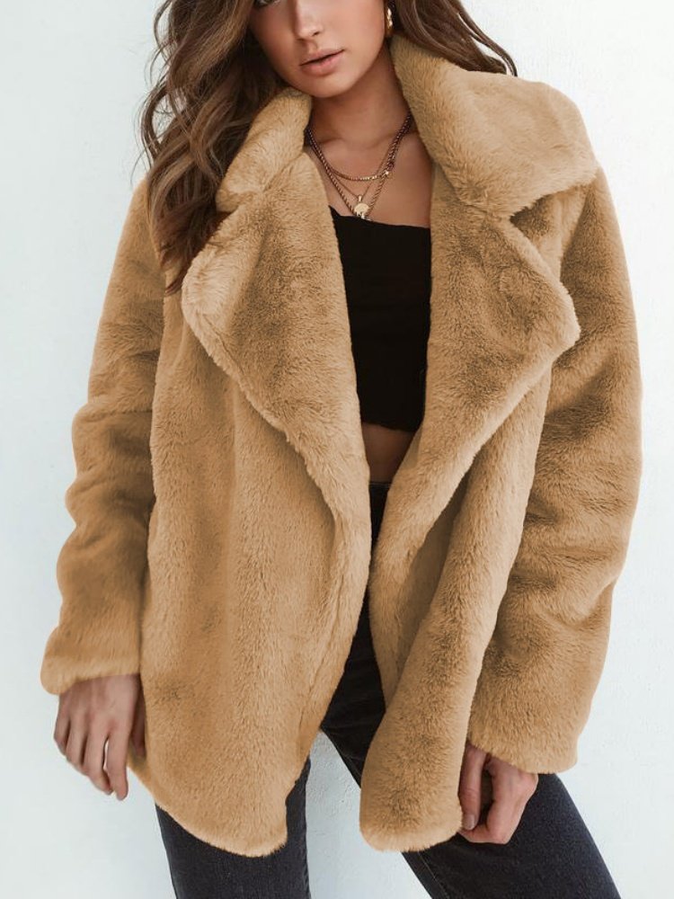 Women Spring/Fall Outerwear Casual Split Joint Plain Long Sleeve Lapel Collar Jacket