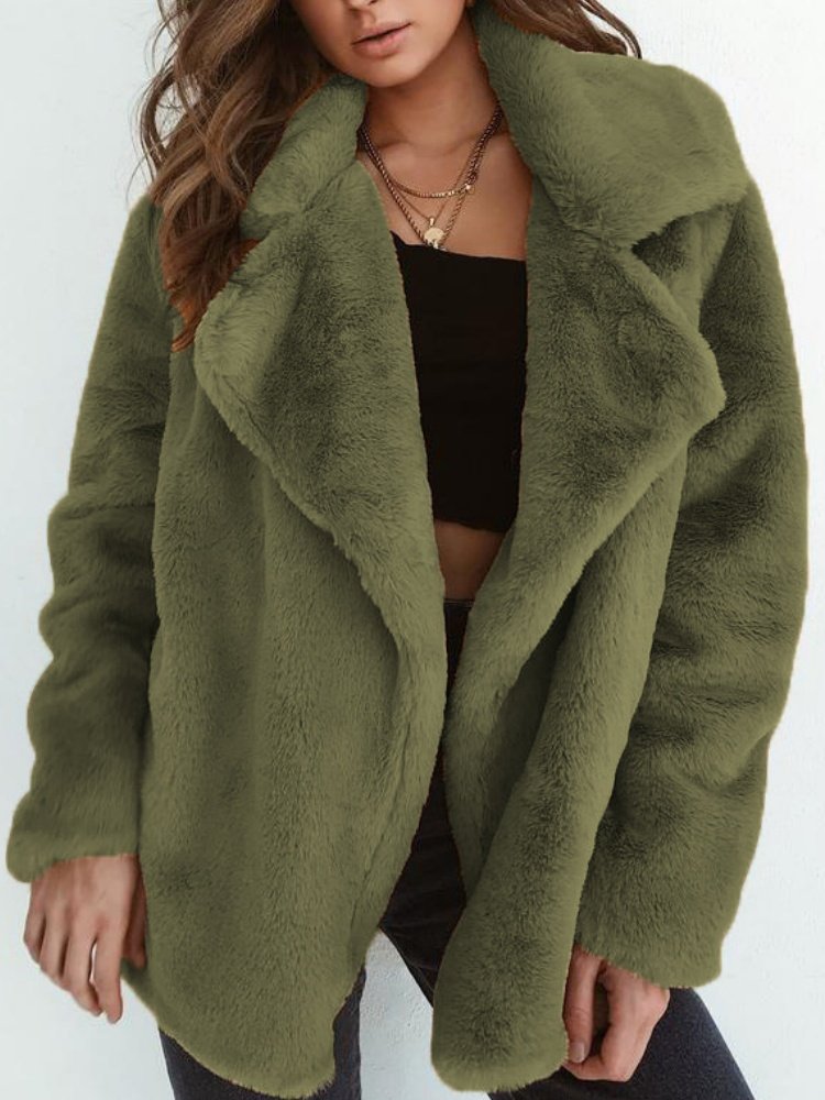 Women Spring/Fall Outerwear Casual Split Joint Plain Long Sleeve Lapel Collar Jacket