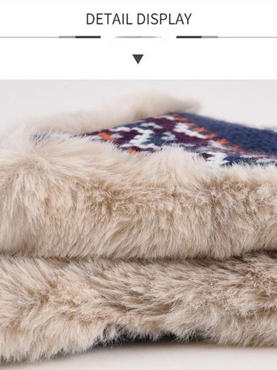 Winter Knitted Thickened Fleece-lined Neck Protector Warm Jacquard Pattern Versatile Casual Ear-covering Hat