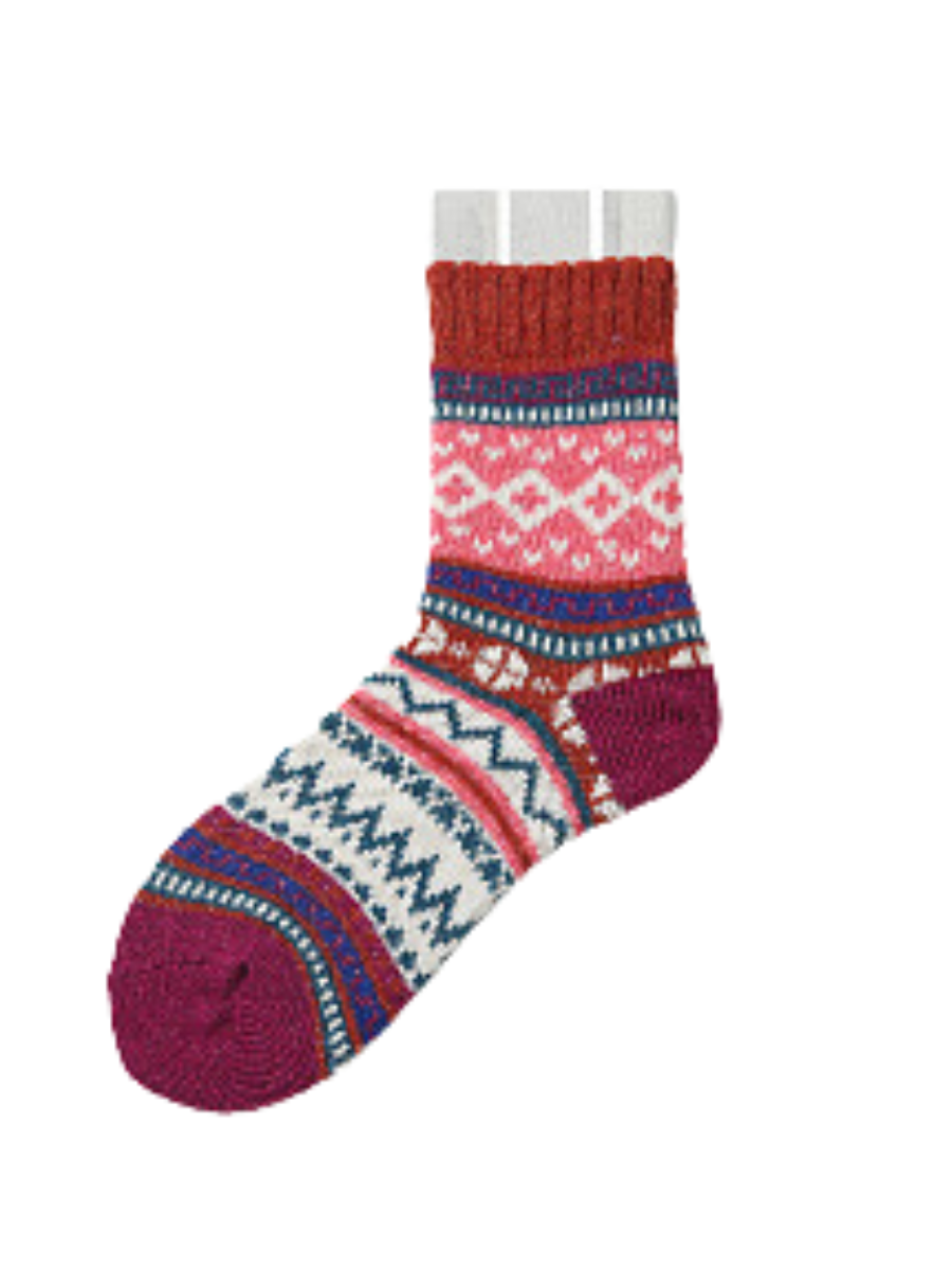 Chunky Knit Thick Warm Mid-calf Socks With Ethnic Retro Geometric Pattern
