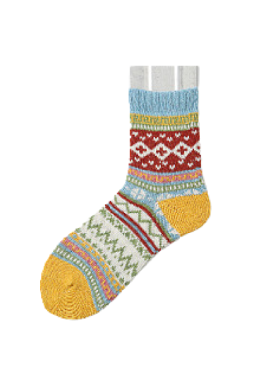 Chunky Knit Thick Warm Mid-calf Socks With Ethnic Retro Geometric Pattern