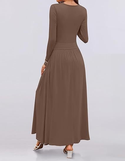 Women Plain Spring/Fall Dress Crew Neck Long Sleeve A-Line Dress