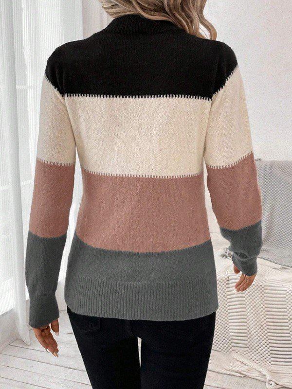 Women Wool-Blend Striped Long Sleeve Comfy Casual Sweater