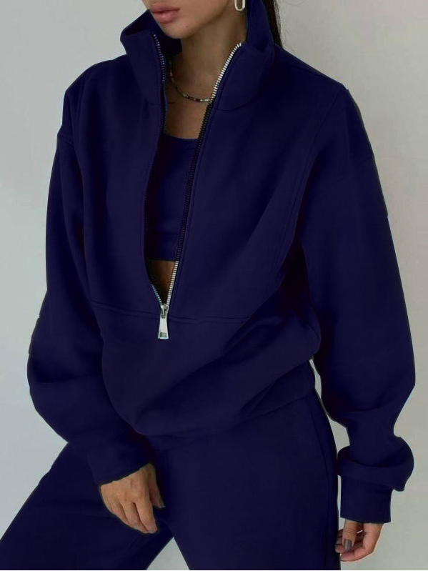 Women Plain Two-Piece Set Daily Long Sleeve Casual Spring/Fall Top With Pants Matching Set