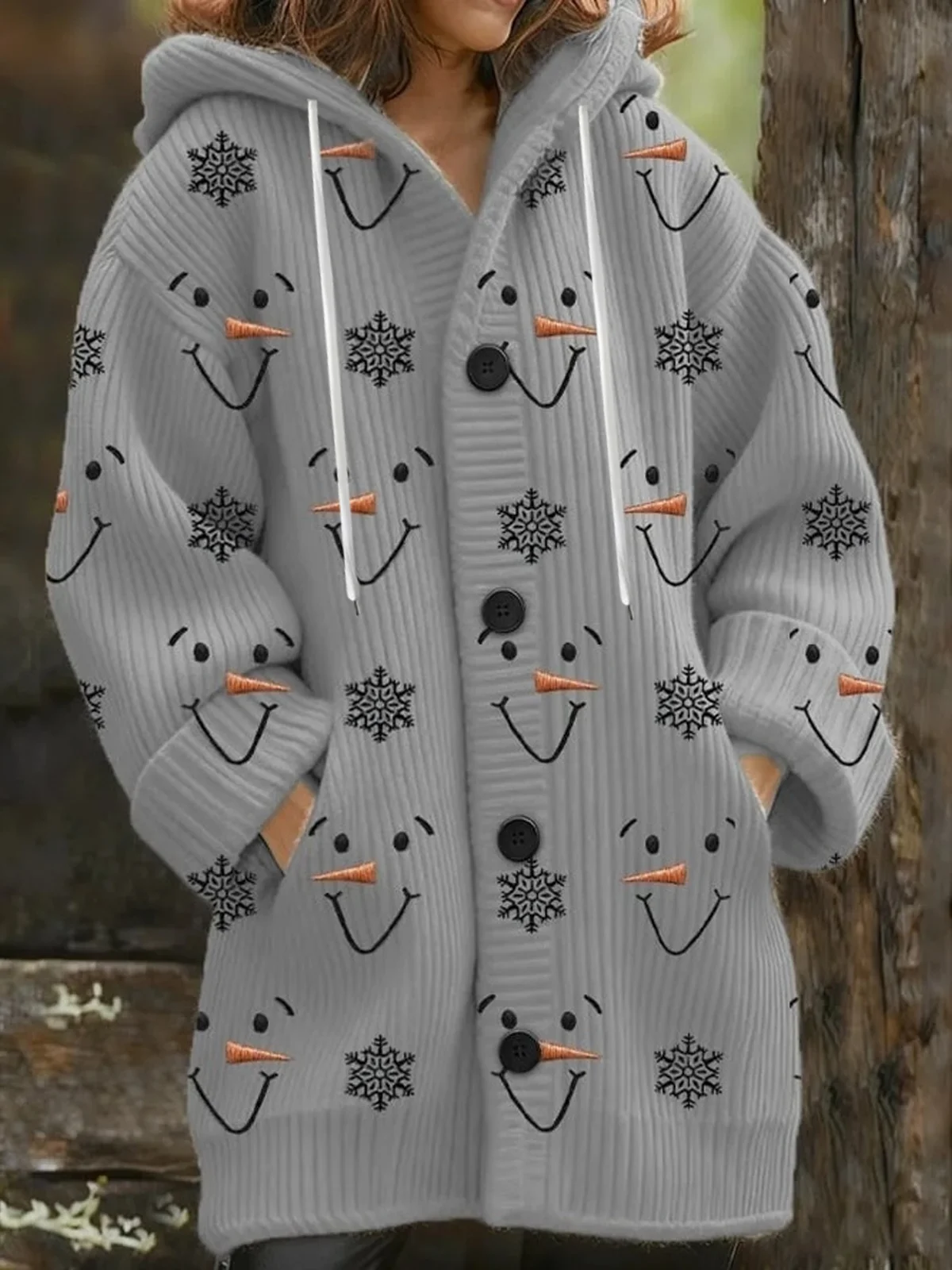 Women Wool/Knitting Christmas Long Sleeve Comfy Vintage Cardigan