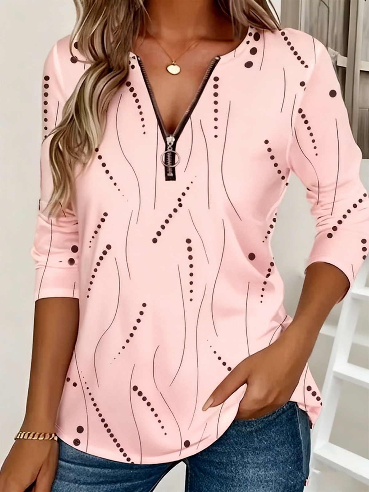 Vintage Striped V Neck Long Sleeve T-shirt