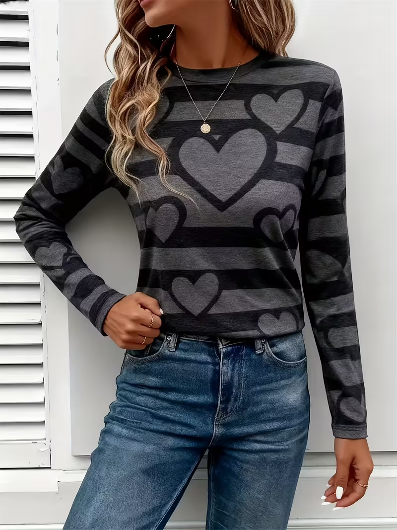 Casual Striped Crew Neck Long Sleeve T-shirt