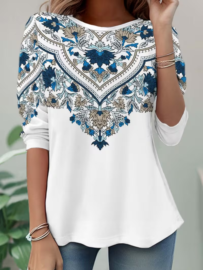 Casual Ethnic Crew Neck Long Sleeve T-shirt