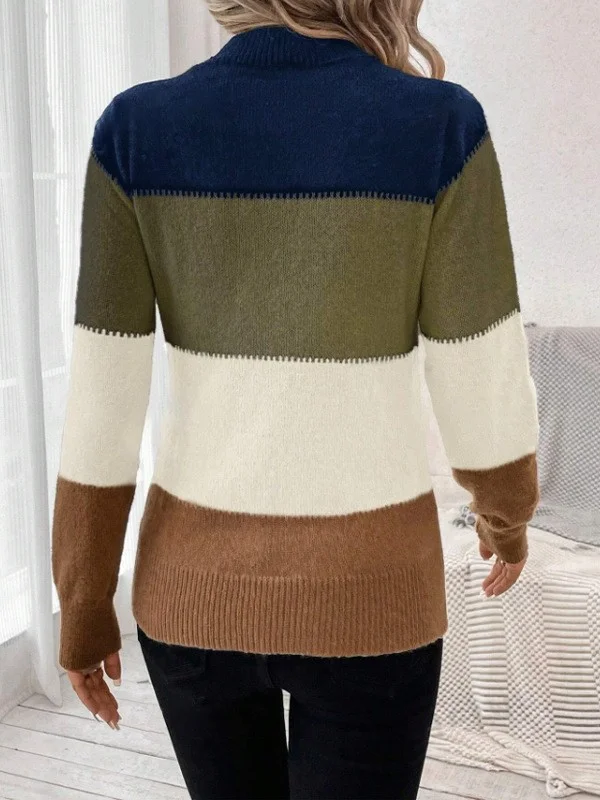 Women Wool-Blend Striped Long Sleeve Comfy Casual Sweater