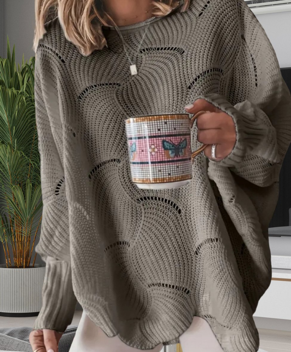 Casual Crew Neck Polyester Cotton Loose Knit Top