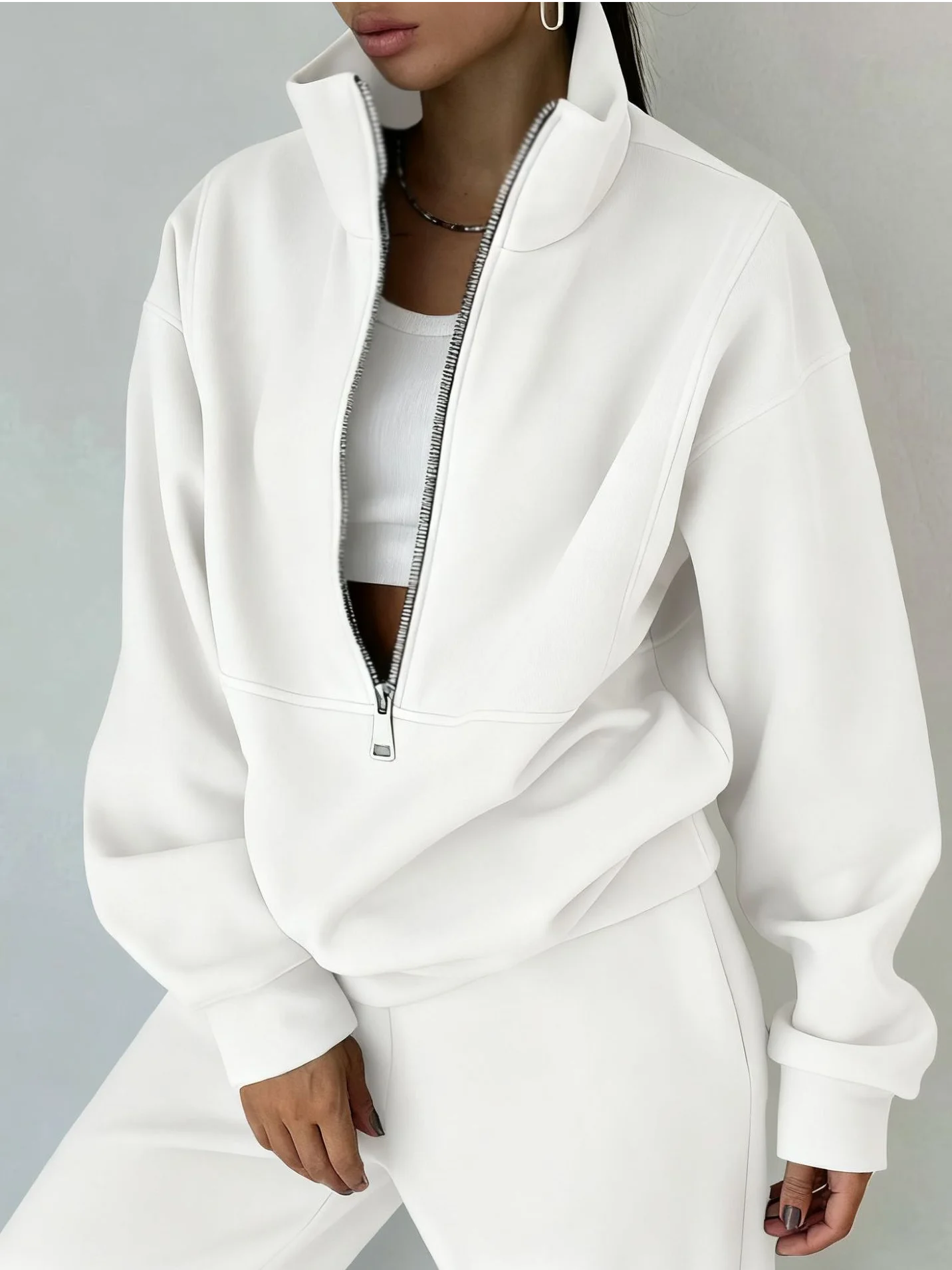 Women Plain Two-Piece Set Daily Long Sleeve Casual Spring/Fall Top With Pants Matching Set