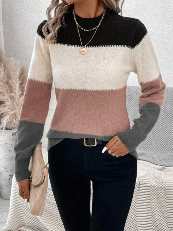Women Wool-Blend Striped Long Sleeve Comfy Casual Sweater