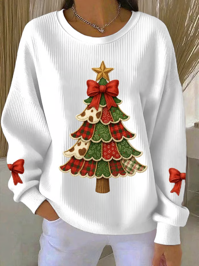 Casual Crew Neck Christmas Sweatshirt Printing