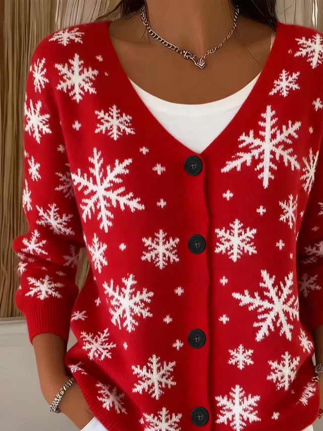 Women Christmas Long Sleeve Comfy Casual Cardigan