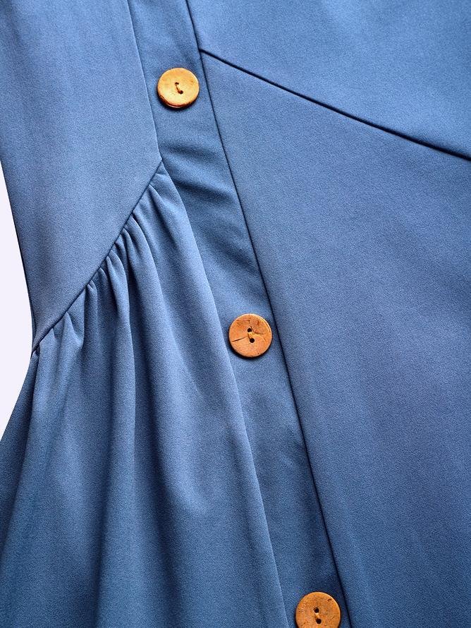 Women Plain Summer Dress Crew Neck Short Sleeve A-Line Dress