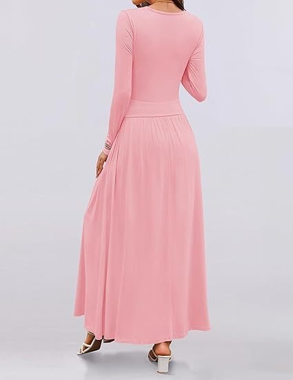 Women Plain Spring/Fall Dress Crew Neck Long Sleeve A-Line Dress