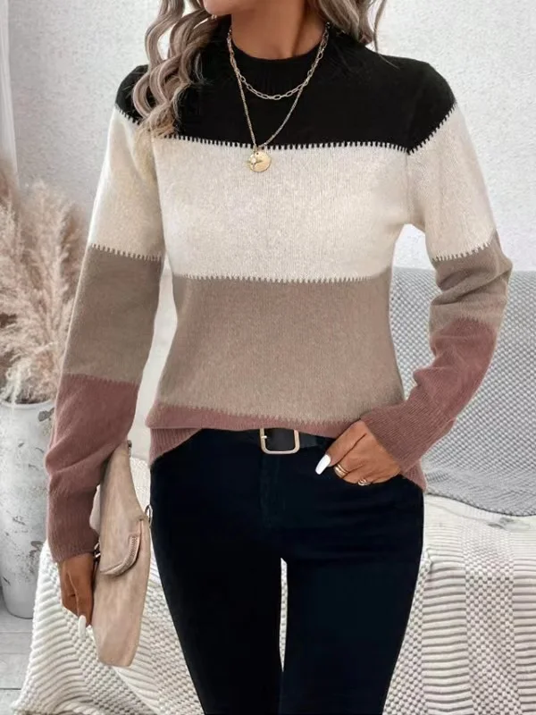 Women Wool-Blend Striped Long Sleeve Comfy Casual Sweater