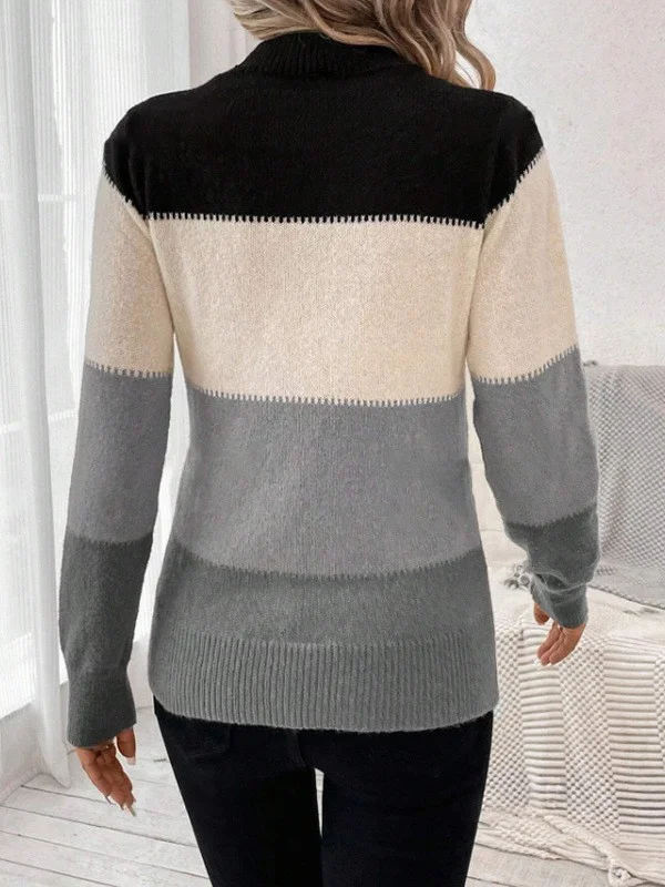 Women Wool-Blend Striped Long Sleeve Comfy Casual Sweater