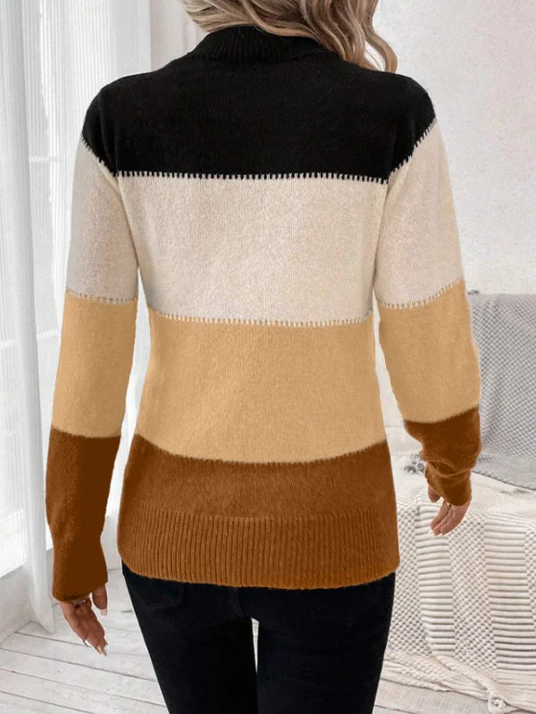 Women Wool-Blend Striped Long Sleeve Comfy Casual Sweater
