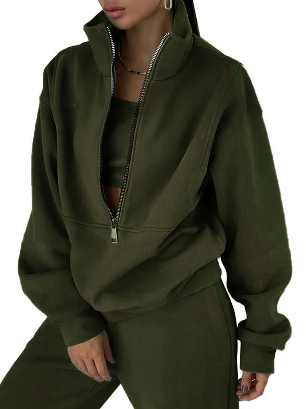 Women Plain Two-Piece Set Daily Long Sleeve Casual Spring/Fall Top With Pants Matching Set